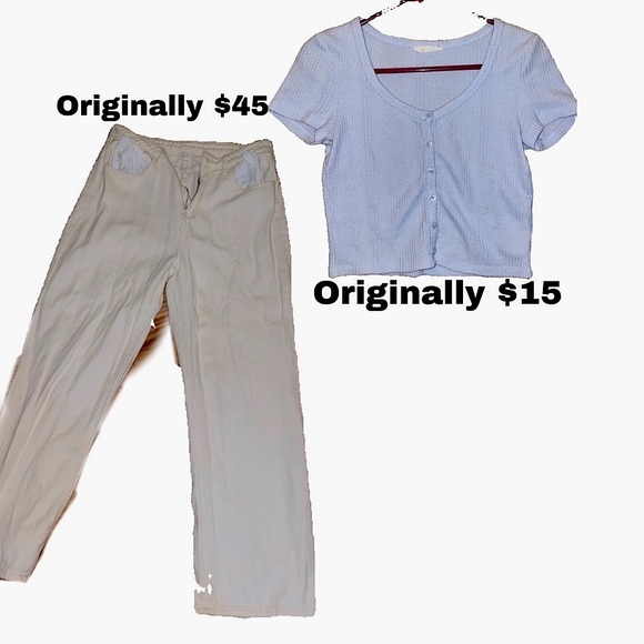 Denim - Blue crop top and white pants !!